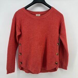 Fat Face‎ Coral Knit Crew Neck Sweater Button Detail Women's Size 2